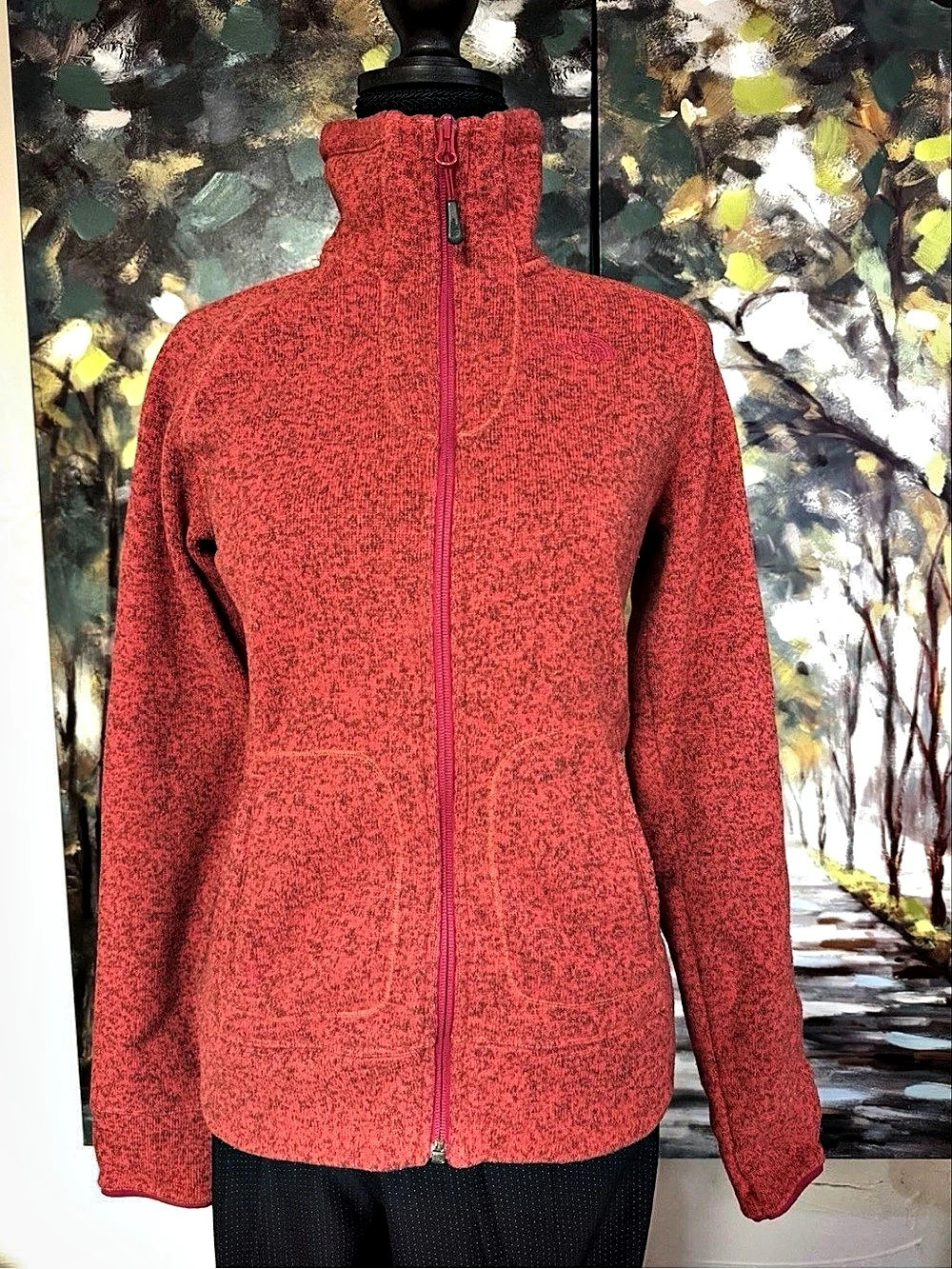 The North Face Women’s Fleece Jacket Red Heather Full Zip High Neck Size S